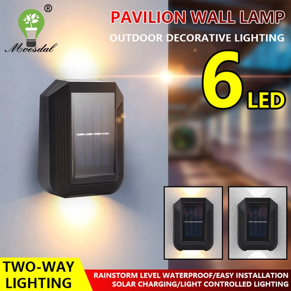 6LED Solar Wall Light, Outdoor Waterproof Decoration Garden Garden Wall Light, Up and Down Light, Outdoor Decoration Wall Light