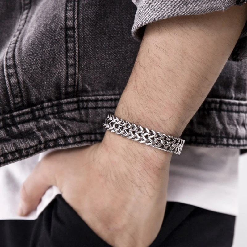 

Men's Bracelet Stainless Steel Cuban Link Chain Punk Hip Hop Bracelets On the Hand Couples Matching Male Jewelry