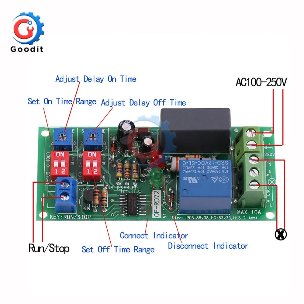 

AC 100V 110V 120V 220V 230V 240V Adjustable Timer Control Relay Module Turn Off Delay Switch For Equipment Machine Test Circuit