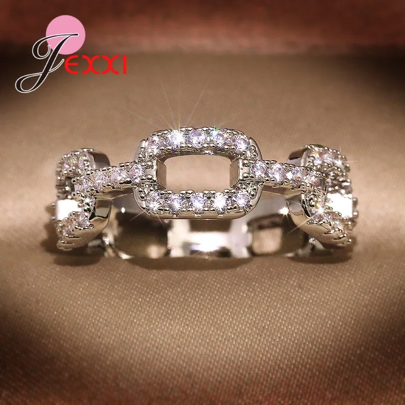 

Genuine 925 Sterling Silver Classical Interlock Crystal Finger Rings For Women Engagement Wedding Jewelry Christmas