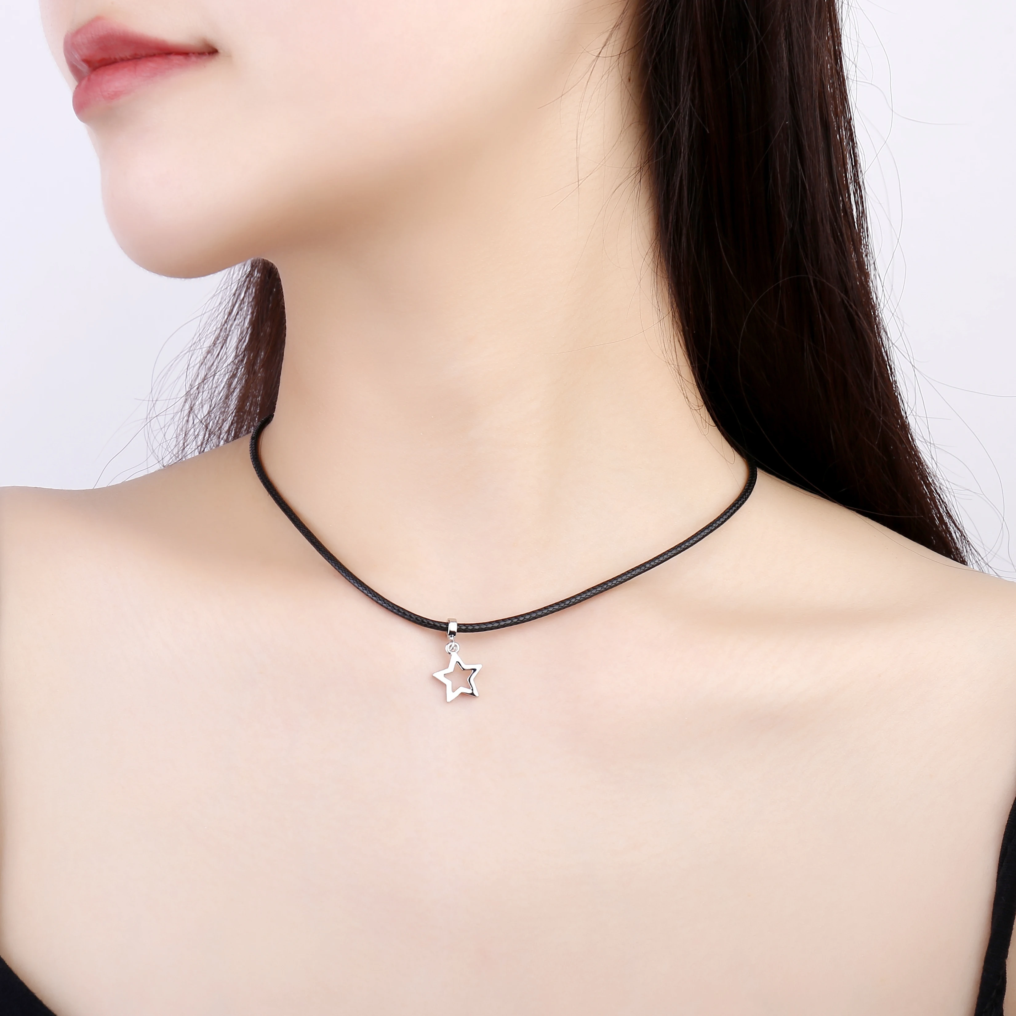 Black Leather Little Star Pendant Necklace  Colour Classic Charm Statement Chocker Collar Fashion Jewelry For Women Kolye