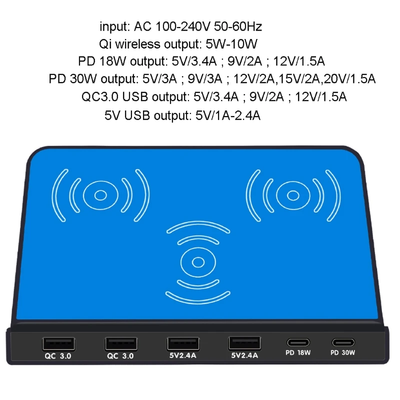 Универсальное 6 портов 30 Вт Тип C PD QC3.0 USB быстрое зарядное устройство 10 двойное