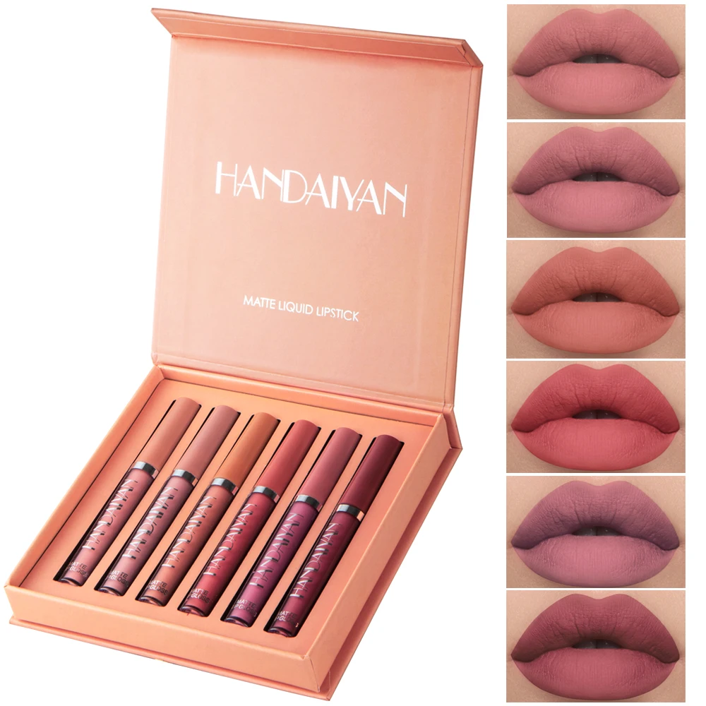 

6 Colors/box Matte Liquid Lipstick Set Professional Lips Makeup Kit Nude Velvet Lip Gloss Waterproof Cosmetics Glosses