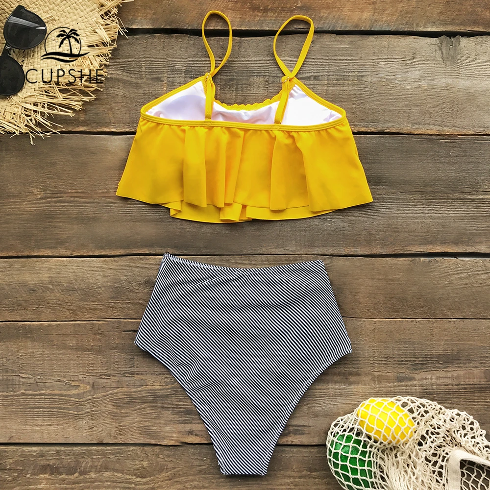 CUPSHE желтый Falbala Tank с высокой талией комплекты бикини сексуальный летний