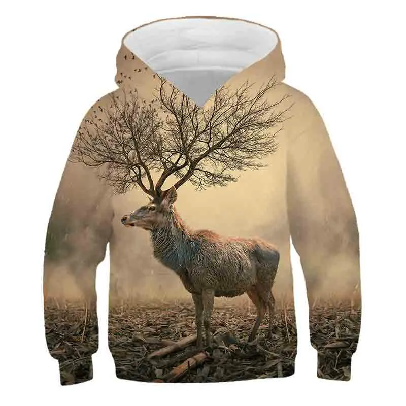 

Boys' and girls' long sleeve hooded sweatshirts, cute deer 3D printed clothing, 2021 new personalized Hoodie