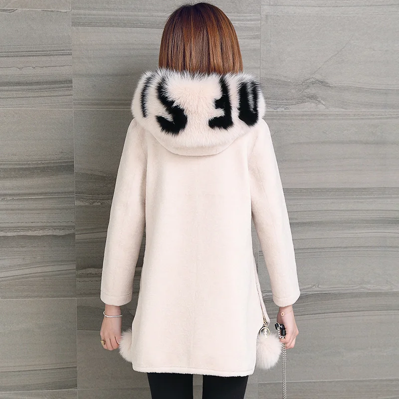 

Genuine Coat Women Autumn Winter Warm Thick Sheep Shearing Fox Fur Jackets Top Quality Hooded Outwear 2020 MF525