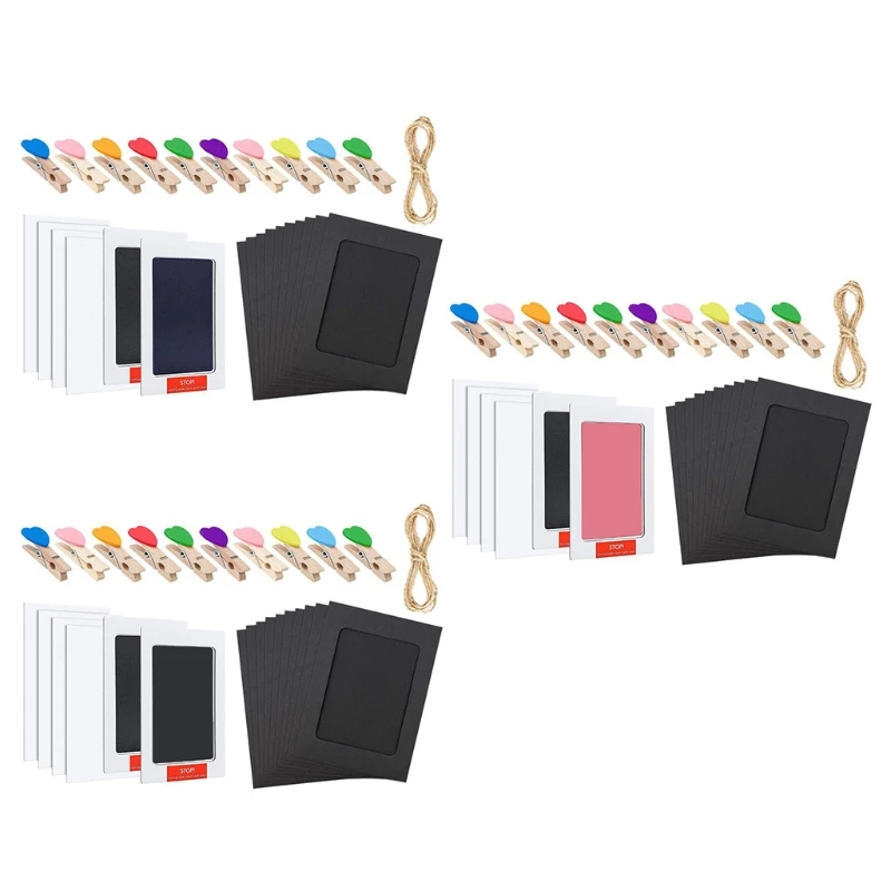 

J2FF Newborn Baby Footprint Handprint Kit Durable Safe Nontoxic Ink Pad Imprint Cards Wooden Clips Hemp Rope Infants Souvenir