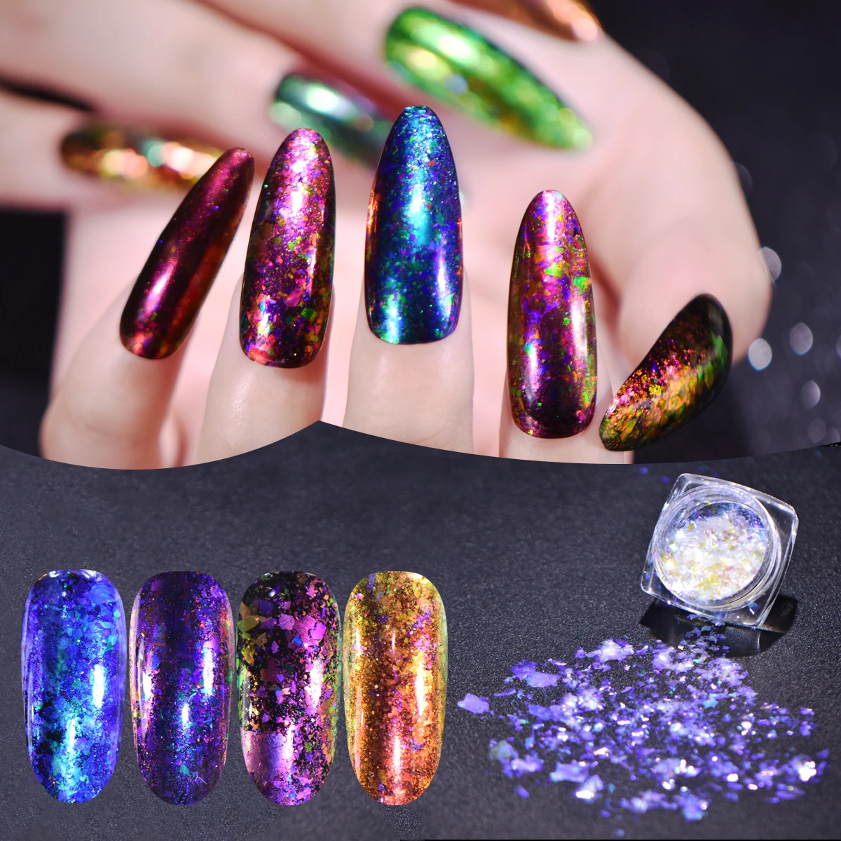 

2PCS Beauty bigbang Nail Flakes Chameleon Glitter Powder 0.15g+0.15g Chrome Holographic Sequins Nail Powder Nail Art Decoration
