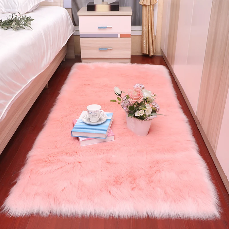 

Long Hair Fluffy Area Rugs And Tapetes Soft Sheepskin Modern Rug White Faux Fur Carpets Rug for Living Room Bedroom