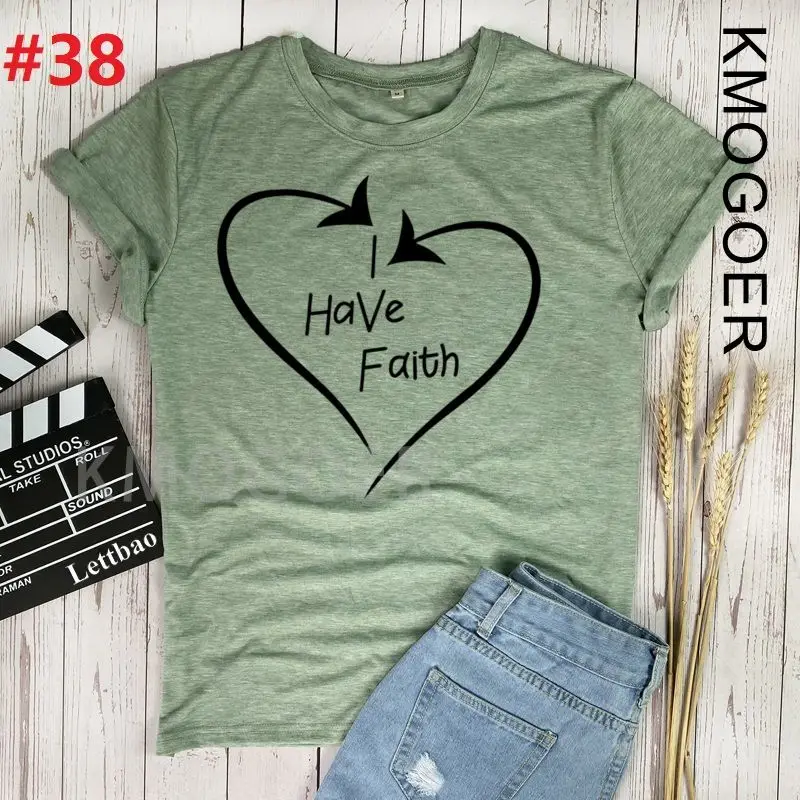 

Casual Fashion O-neck T-shirt I Have Faith Womens Graphic Tees Shirt Short Sleeve Funny T Shirts Heart Print Cute Summer Tops