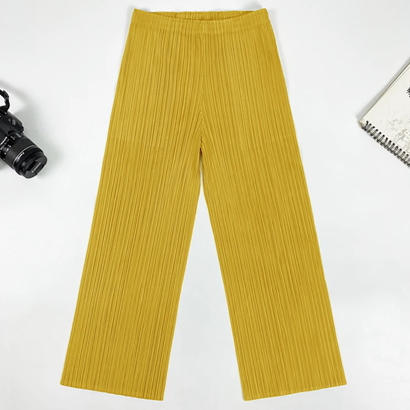 

miyake pleated Straight Pants 2021 Summer and Autumn simple comfortable stretch casual pants plus size ruched pants for woman