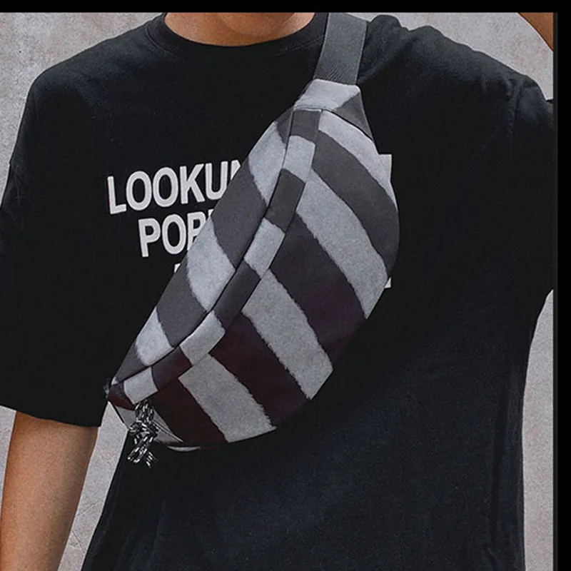 

Stripe Canvas Waist Bags For Men Casual Chest Bag Outdoor Leisure Boy Fanny Packs Travel Unisex Belt Bag Banana Design