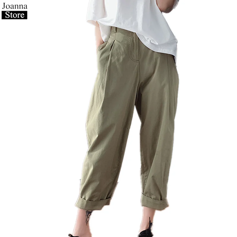 

Весенние длинные брюки с широкими штанинами, женские эластичные повседневные брюки с высокой талией и карманами, женские свободные дикие к...
