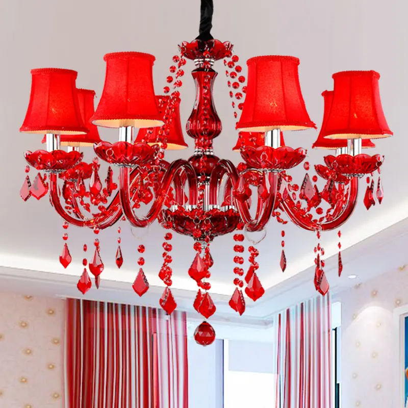 Candelabros modernos de cristal rojo para sala de estar, lámpara de techo K9, lustres de cristal