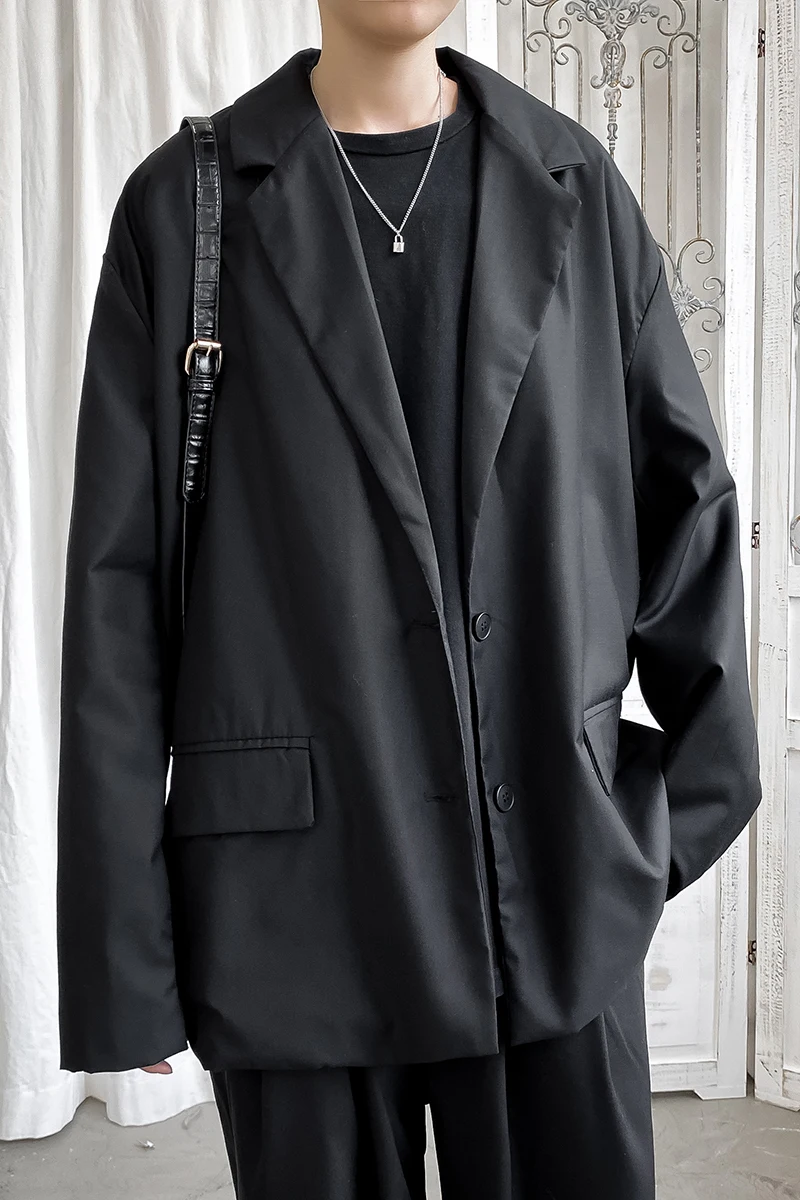 

2020 Spring And Autumn New Youth Popular Men's Solid Color Small Suit Fashion Casual Loose Single-breasted Shirt Black / Khaki