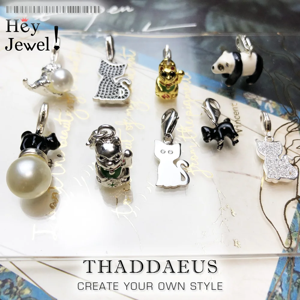 

Cat Pearl Charm Pendant Charm Jewelry in 925 Sterling Silver Black Club Fit Necklace Bracelet, Europe Style Charm For Women