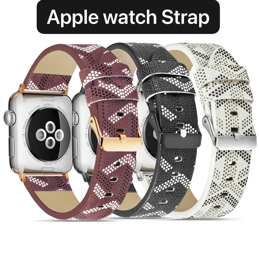 

2021NEW Leather strap Compatible with Apple watch 44mm 42mm 40mm 38mm Replacement bracelet strap for iwatch 7 6 5 4 SE 3 2 strap