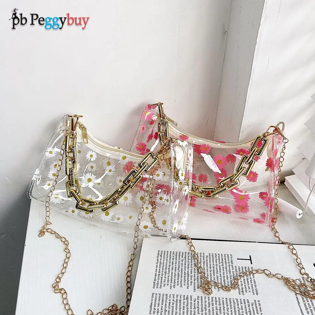 

2021 New Women's Fashion Handbags Summer PVC Clear Daisy Letters Shoulder Messenger Bag Chain Handbags for Women