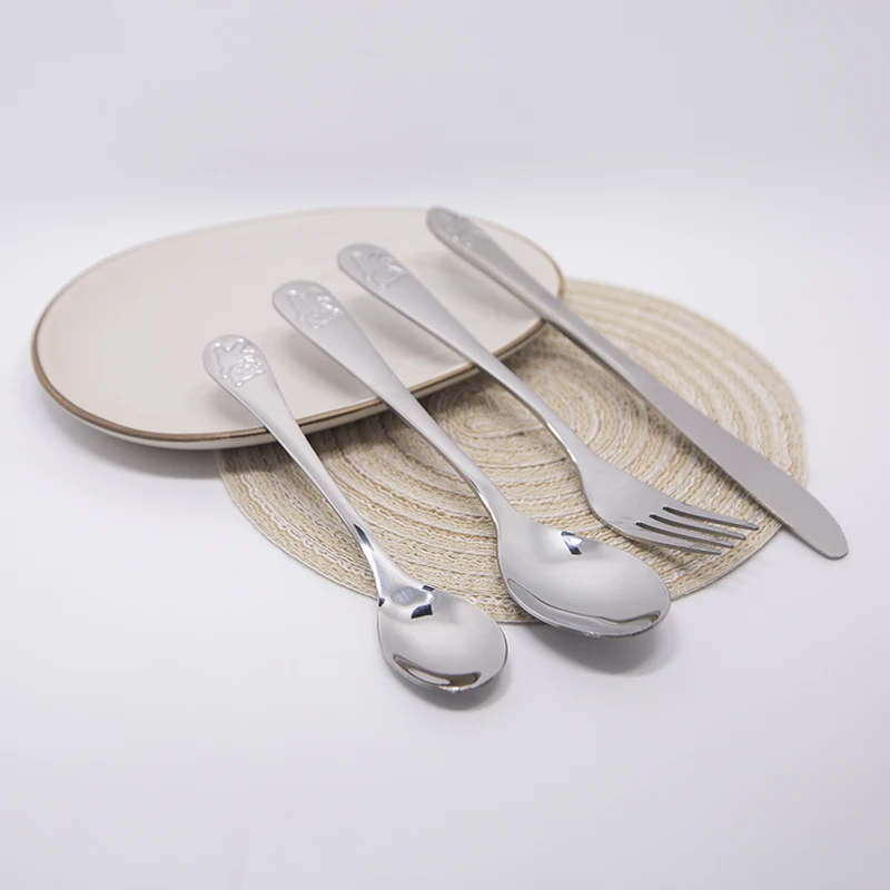 Juego de vajilla de acero inoxidable, cuchara, tenedor, cuchillo de mesa, cuchara de alimentaci&oacute;n de estilo occidental, productos para beb&eacute;s y ni&ntilde;os-1