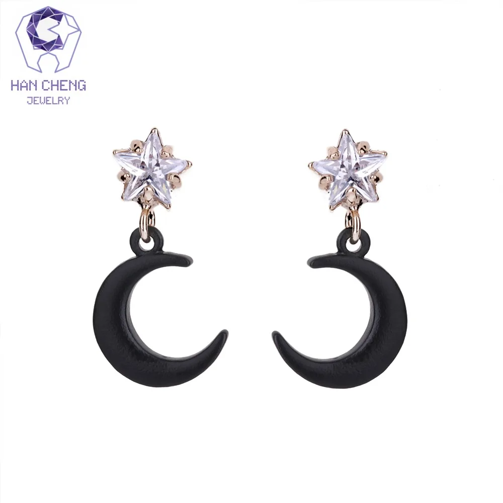 

Висячие серьги HanCheng в виде Луны и звезды, медные и золотые серьги-подвески с гвоздиками из циркония, ювелирные изделия для женщин, бижутерия