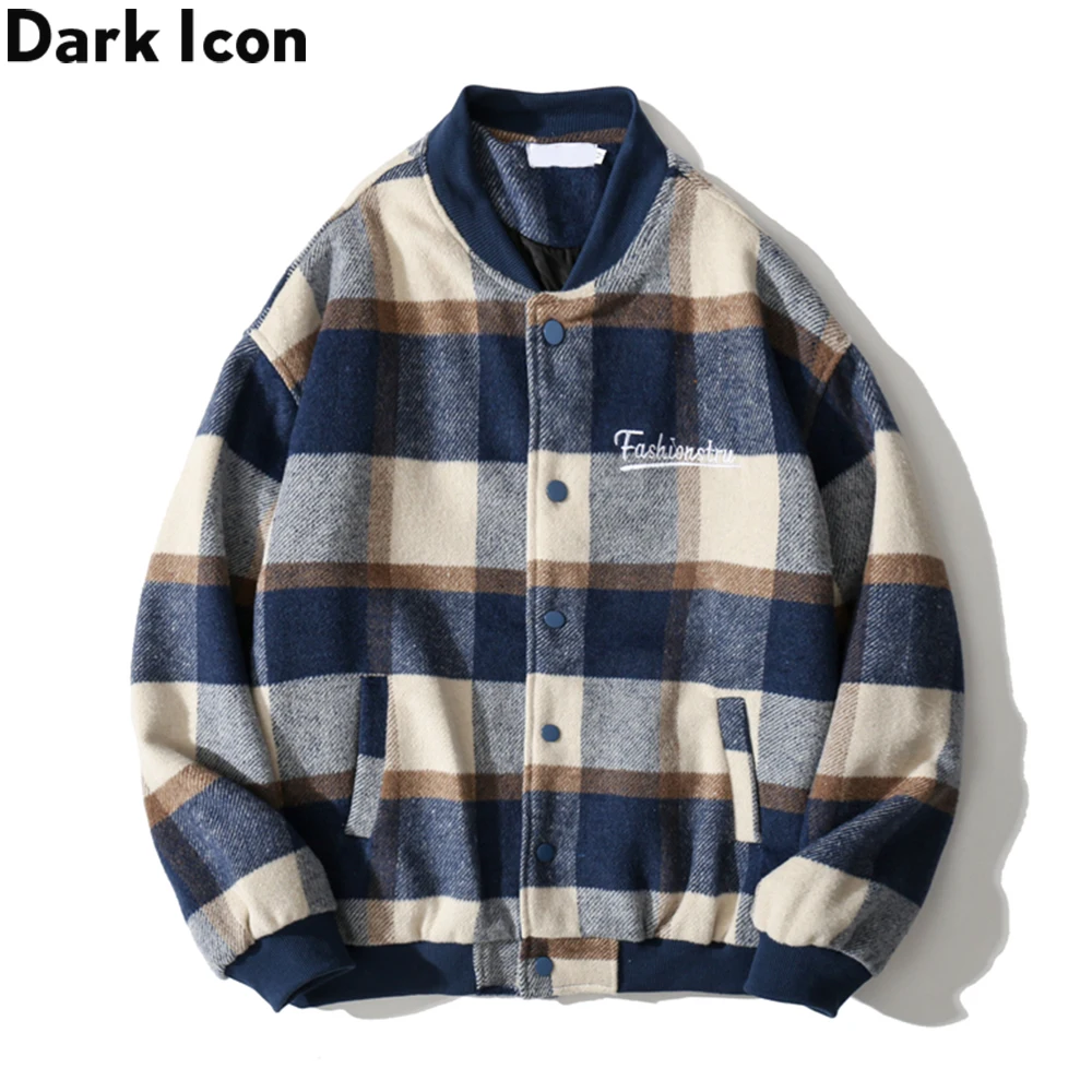 

Темно-синяя шерстяная бейсбольная куртка в клетку, осенняя верхняя одежда, мужские куртки, уличная одежда