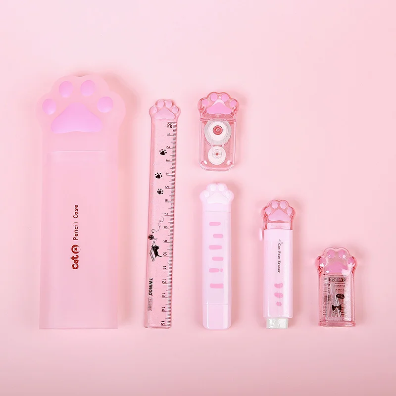 Kawaii Cat Claw cute Learning Set Learning lovely Stationery Ruler Utility Knife Pencil Sharpener Point Glue Correction Tapes