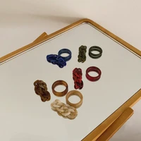 korean simple and versatile acrylic acetate niche design mixed color chain shape rings party jewelry