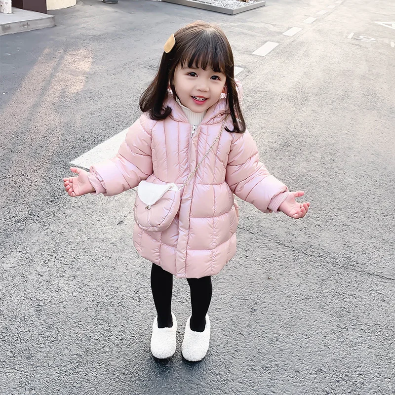 

Toddler Baby Girl Winter Padded Cotton Clothes Solid Cute Warm Girls Hooded Jacket With Bag Kids Jacket Coat 2-6 Years