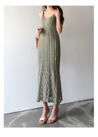 2021 new summer women dress casual beach sundress female sexy bottoming low cut long hollow ice silk knitted camisole
