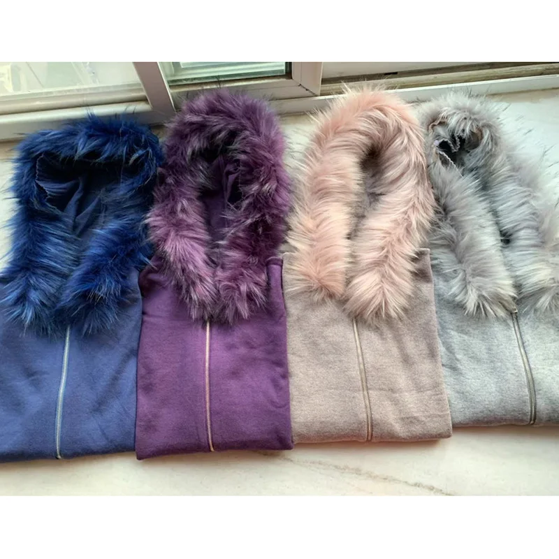 

Women knitted hoodie pants customs sets Autumn winter sweater suits faux fur hooded cardigans +long pants knitted set for female