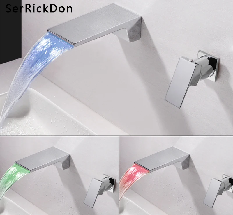 

Светодиодный кран для раковины для ванной комнаты с одной ручкой, смеситель для холодной и горячей воды, кран для раковины, хромированный, и...