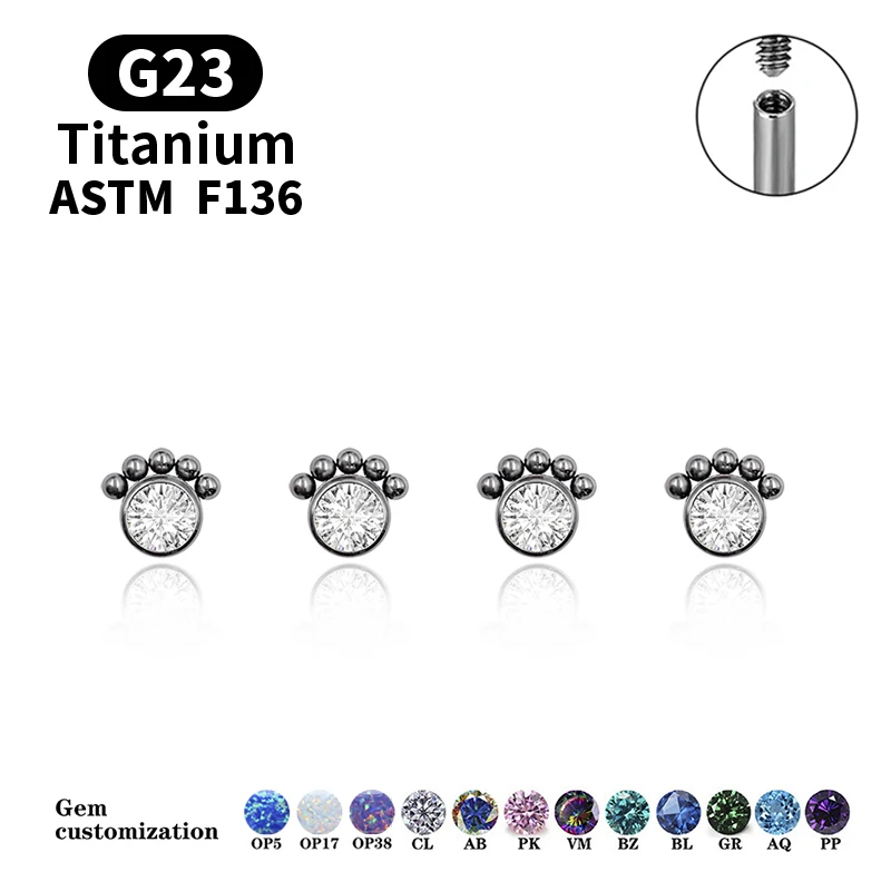 

G23 Titanium CZ Large Zircon Set Five Beads String Top Lip Labret Earrings Ear Hole Cartilage Tragus Spiral Earrings Jewelry