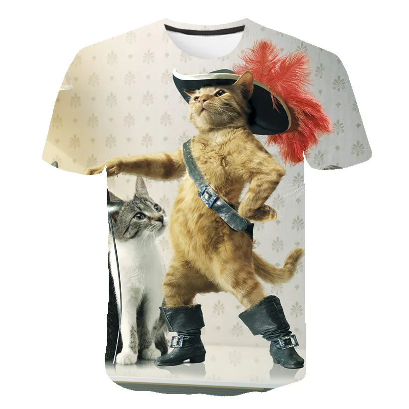 

Детская футболка с 3D-принтом животных, летняя футболка для мальчиков и девочек с коротким рукавом и изображением кошки, забавная футболка, д...