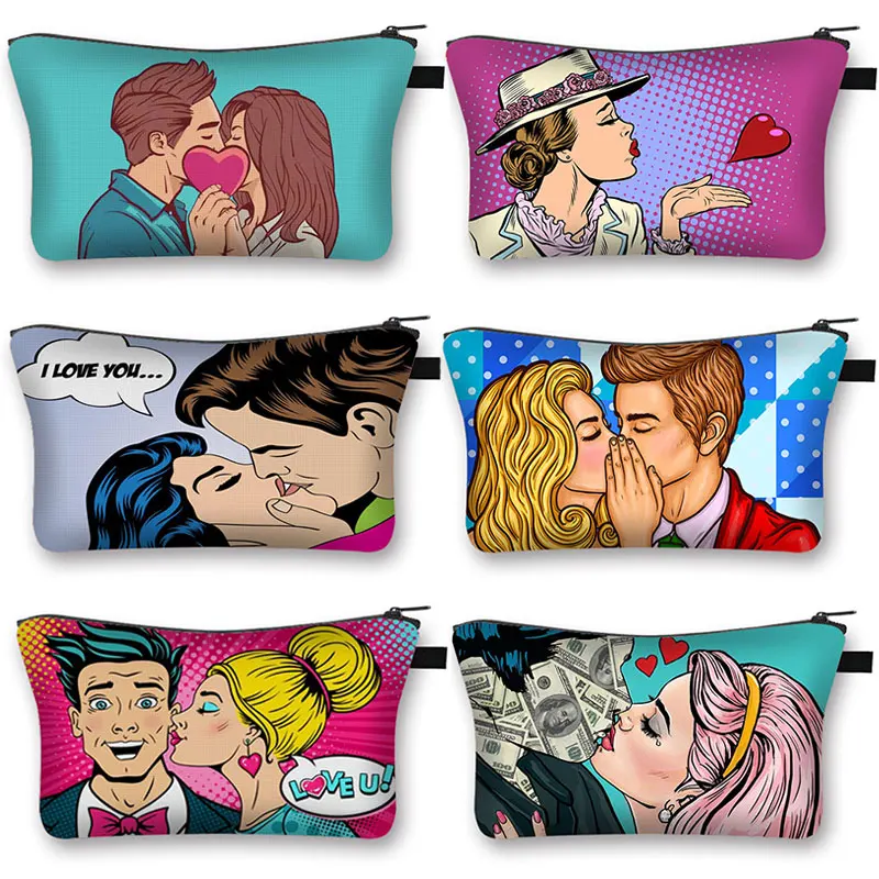 

Kiss Lips print Cosmetic Bag Girls Like Travel Cosmetic Case Couple Personalized Makeup Bags Woman Storage Bag