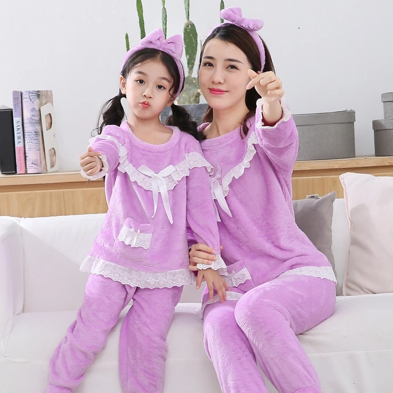 Mother and Daughter Clothes Adult Christmas Pajamas for Girl Autumn Winter Warm Flannel Pajamas Family Matching Outfits Set