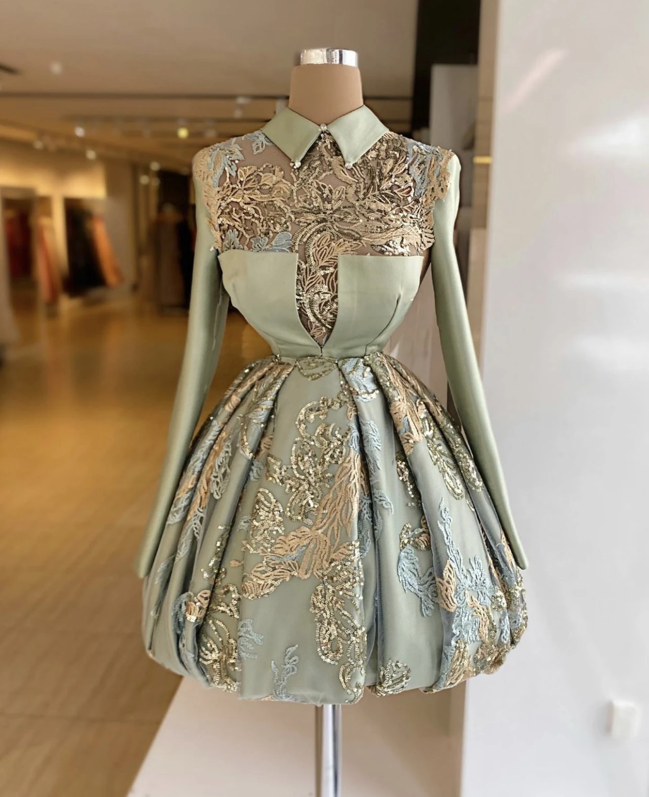 

YILIBER Evening dresses 2021 vintage vlack pearls long sleeves evening gowns beading prom dresses for women short dresses