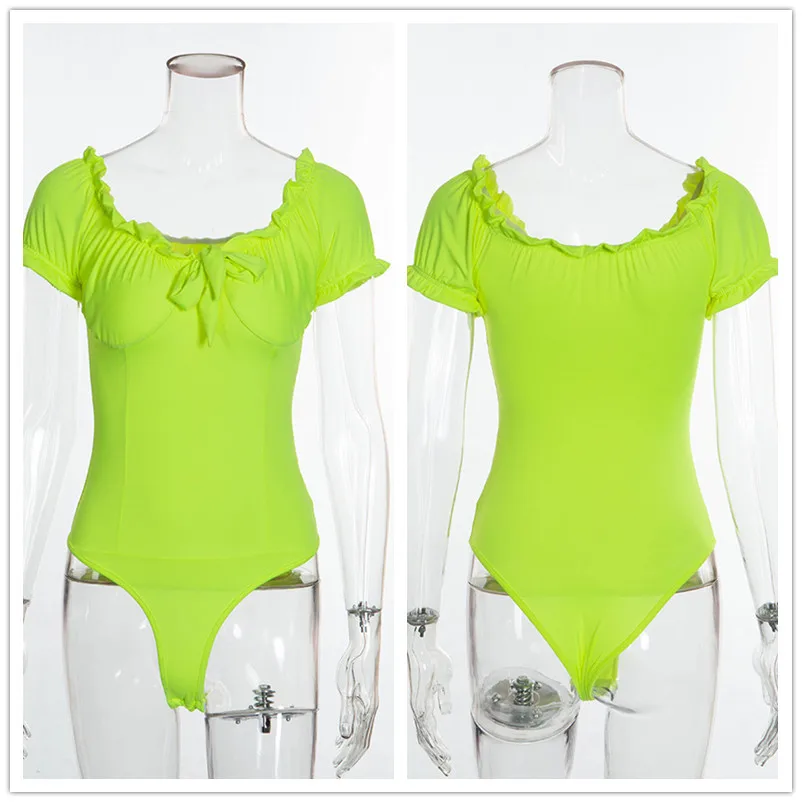 зеленый сексуальное боди с открытыми плечами комбинезон летний мода 2019
