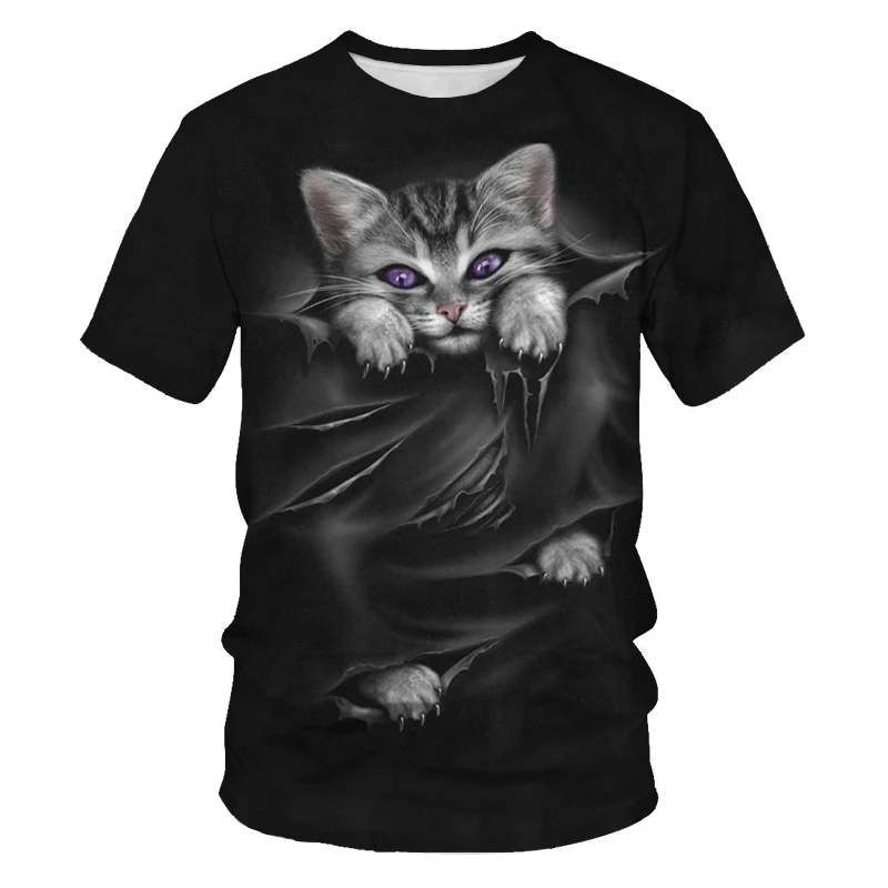 

2020 summer T-shirt men's cute cat pattern 3D printing fashion men and women T-shirt soft texture casual fashion men's clothing