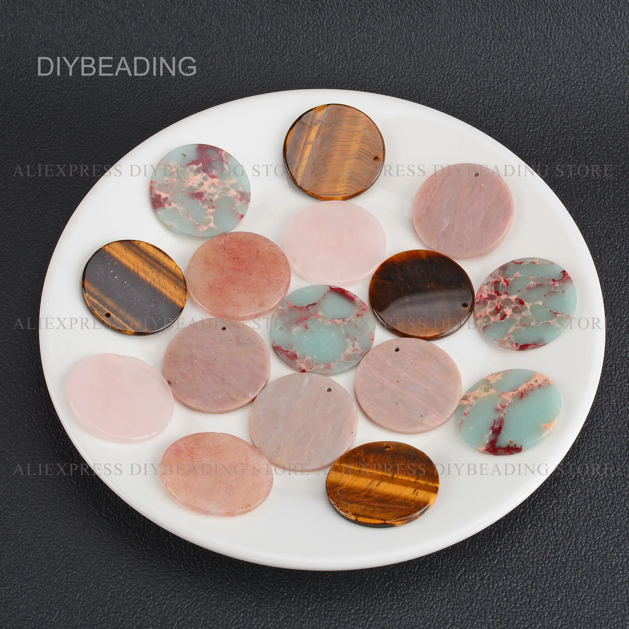 

1-50 Pcs Natural Gemstone Flat Round Disc Pendant Beads for Jewelry Large Size 30mm Rose Quartz/Tiger Eye Stone Blank Circles