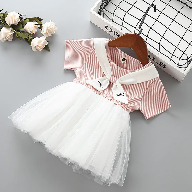 

От 0 до 3 лет высококачественное платье для девочек-малышек платье для девочки 2021 новинка моды летнего сезона, с бантом, в полоску, детская од...