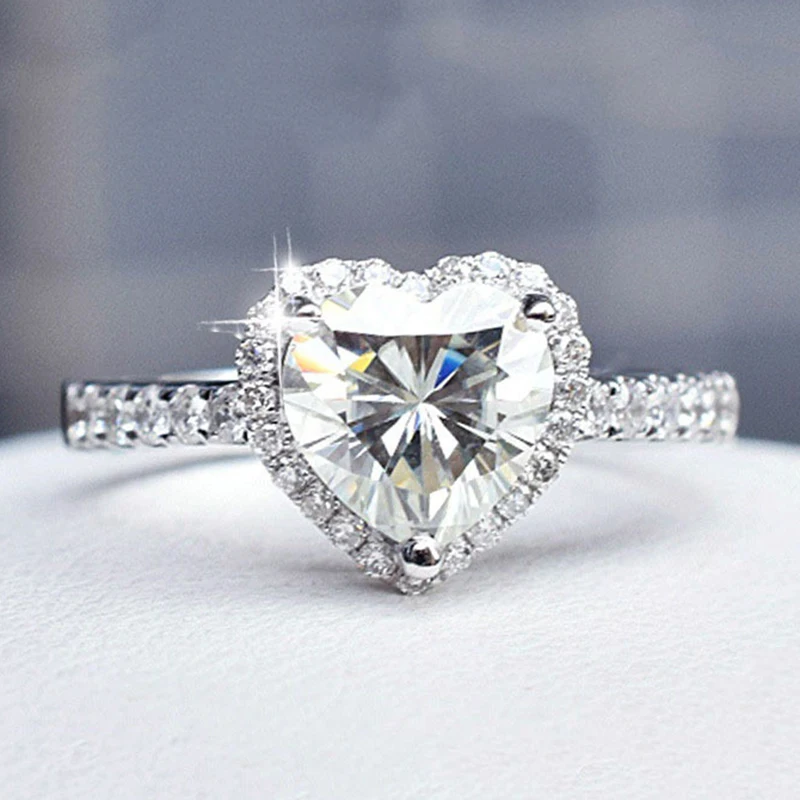 

Big Diamond Heart-shaped Women Ring 925 Sterling Silver Luxury Engagement Elegant Exquisite Wedding Original Design Cute Jewelry