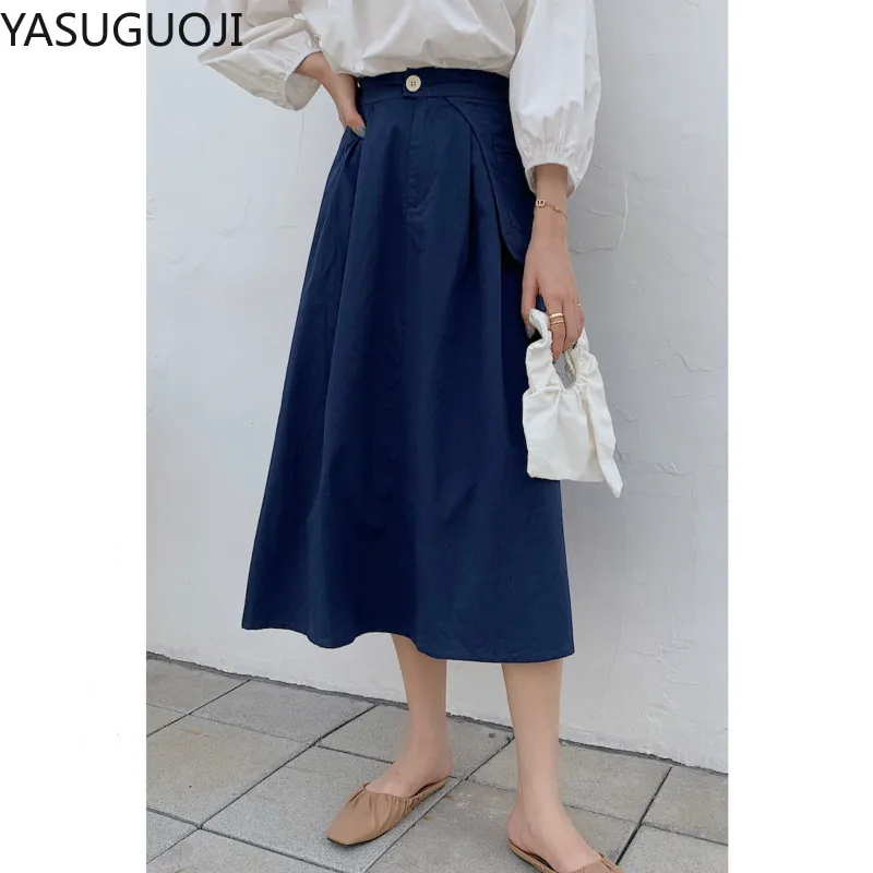 Женская юбка YASUGUOJI, летняя и осенняя юбка-трапеция с высокой талией в Корейском стиле, модель 2020