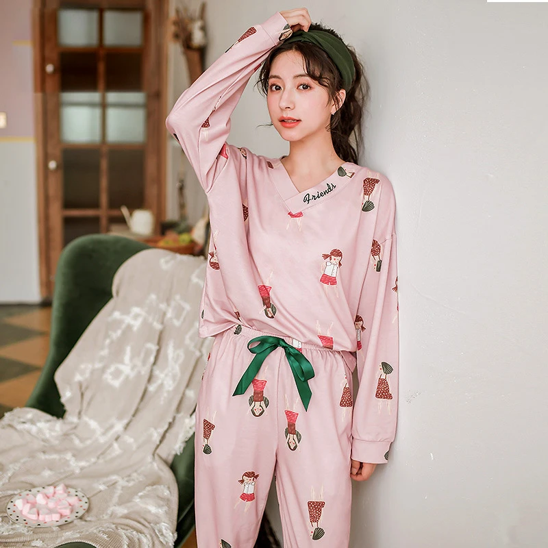 Пижамы женские новые с длинными рукавами тонкие модели весна и осень домашний