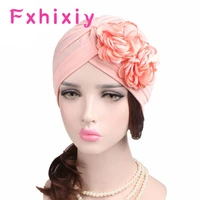 new womens double flower ruffle turban hat chemotherapy cancer chemo beanies cap headwear head wrap hair loss accessories