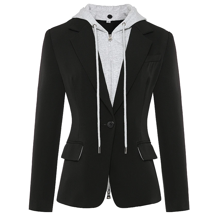 

HIGH STREET Newest Stylish 2021 Designer Blazer Jacket Women's Zip Removable Hooded Single Buttons Casual Blazer