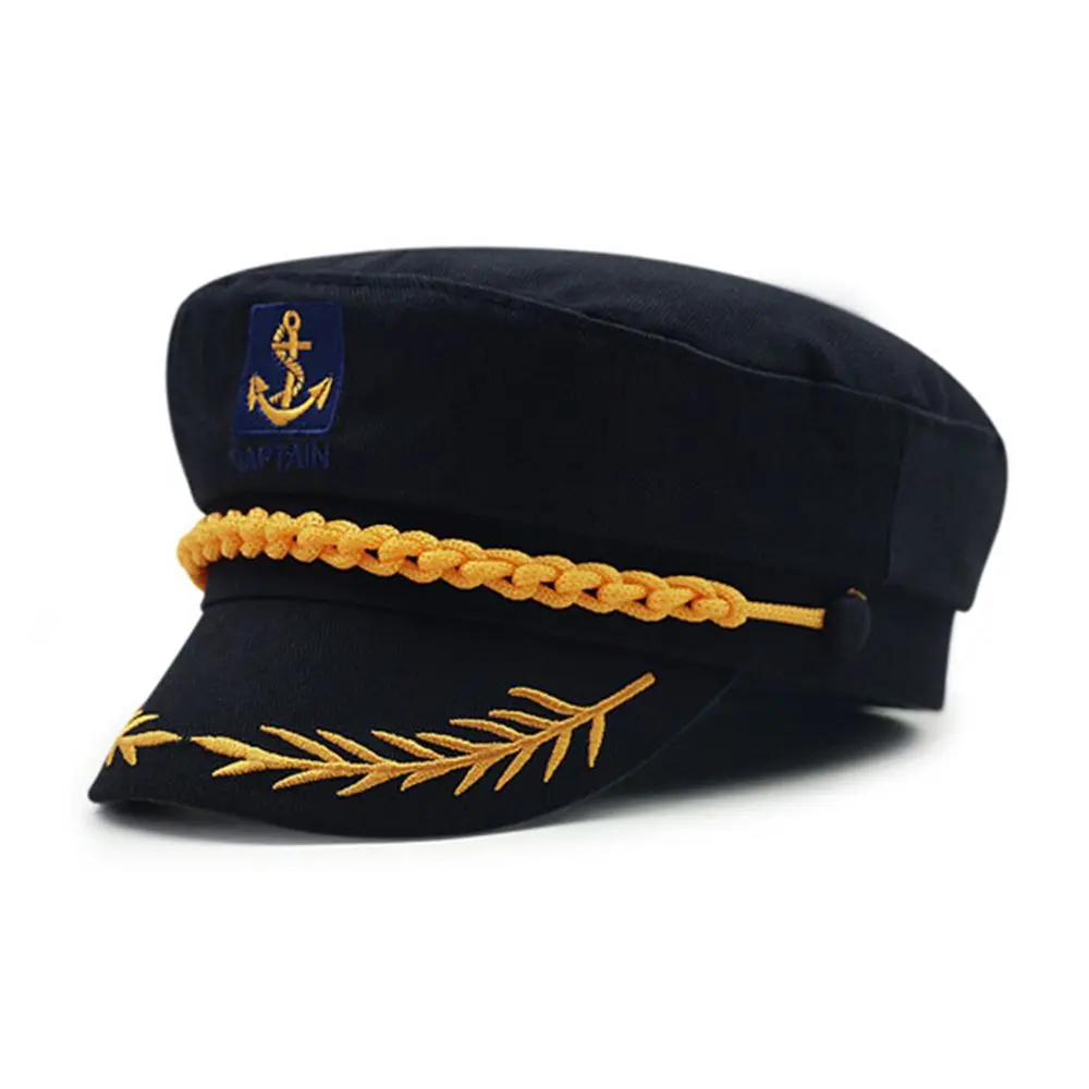 

Black Adult Yacht Military Hats Boat Skipper Ship Sailor Captain Costume Hat Adjustable Cap Navy Marine Admiral For Men Women