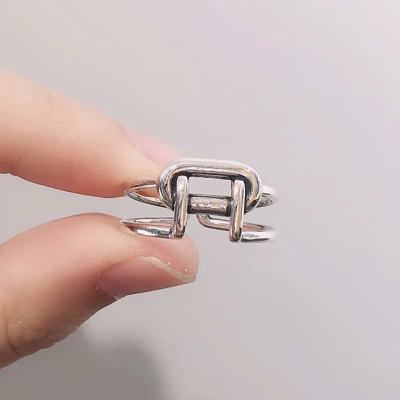 

Korea Dongdaemun S925 Sterling Silver Ring Female Fashion Cool Simple Knotted Retro Thai Silver Open Index Finger Ring