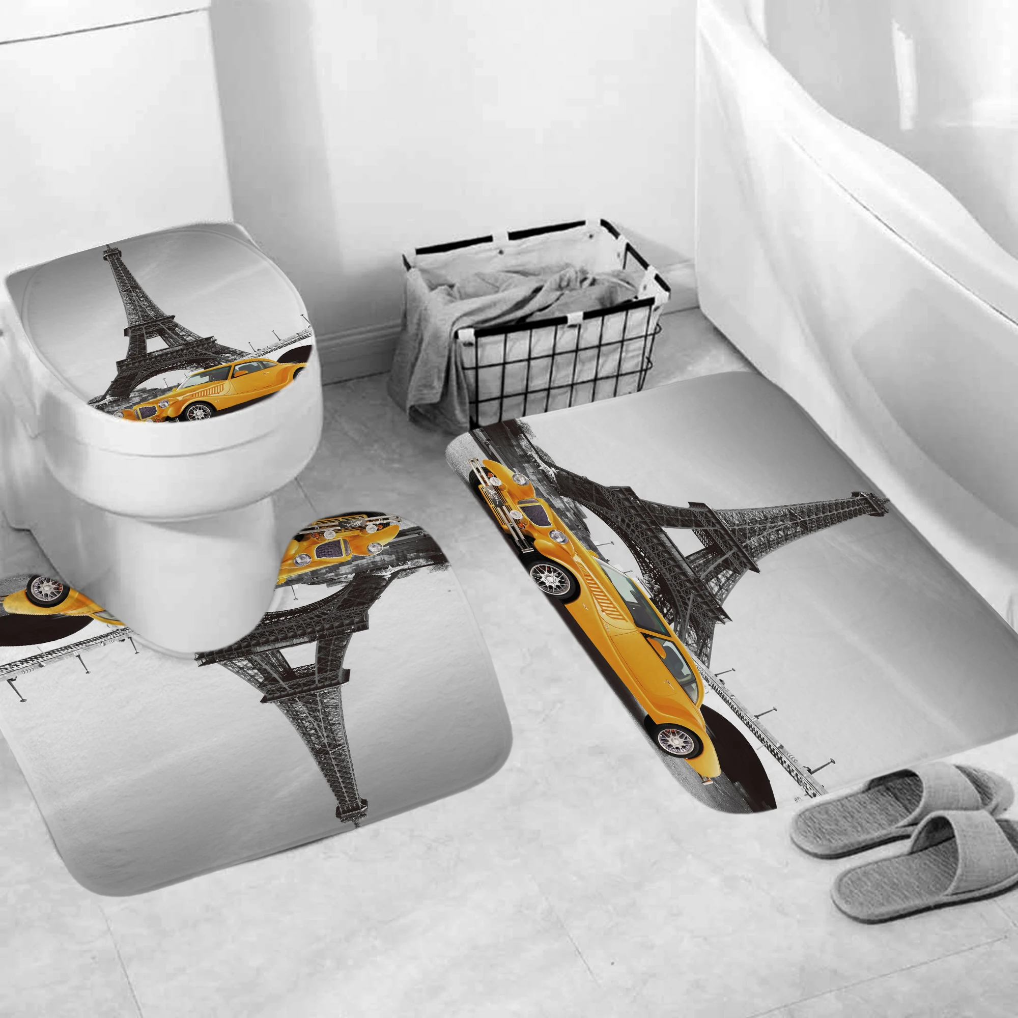 4 в 1 с оригинальными рисунками &quotПарижская башня Пейзаж душ Шторы Ванная комната