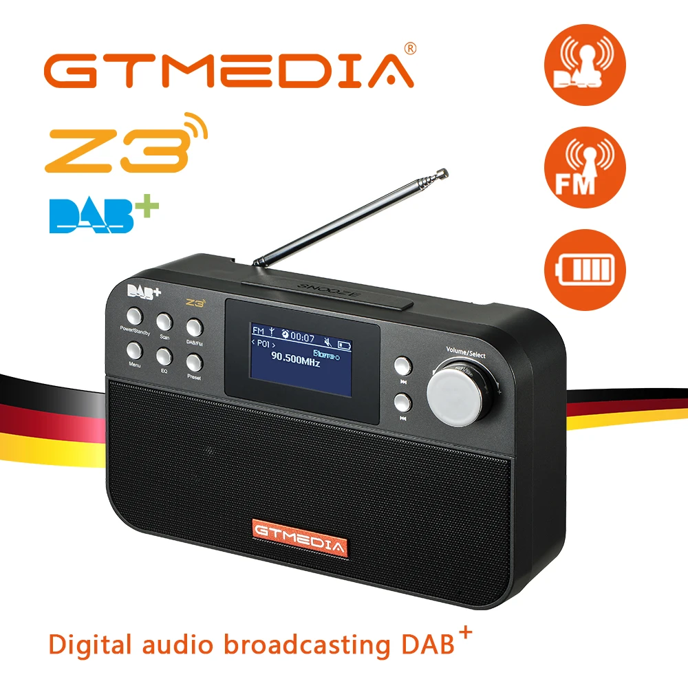 GTMEDIA Z3B Z3 DAB+ приемник Портативный цифровой DAB FM стерео радио приемное устройство с 2,4 дюймов TFT Дисплей Bluetooth часы-будильник