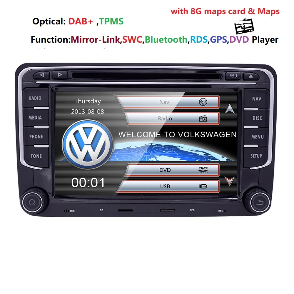 Head Unit 7 ''2 din Автомобильный Радио мультимедийный плеер gps для Volkswagen VW golf passat b6 Touran polo sedan Tiguan jetta DVD USB RDS DAB+ карты - Цвет: Head Unit